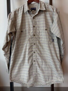 Vintage Patagonia Plaid Button-Up Shirt - Cream, Green & Brown